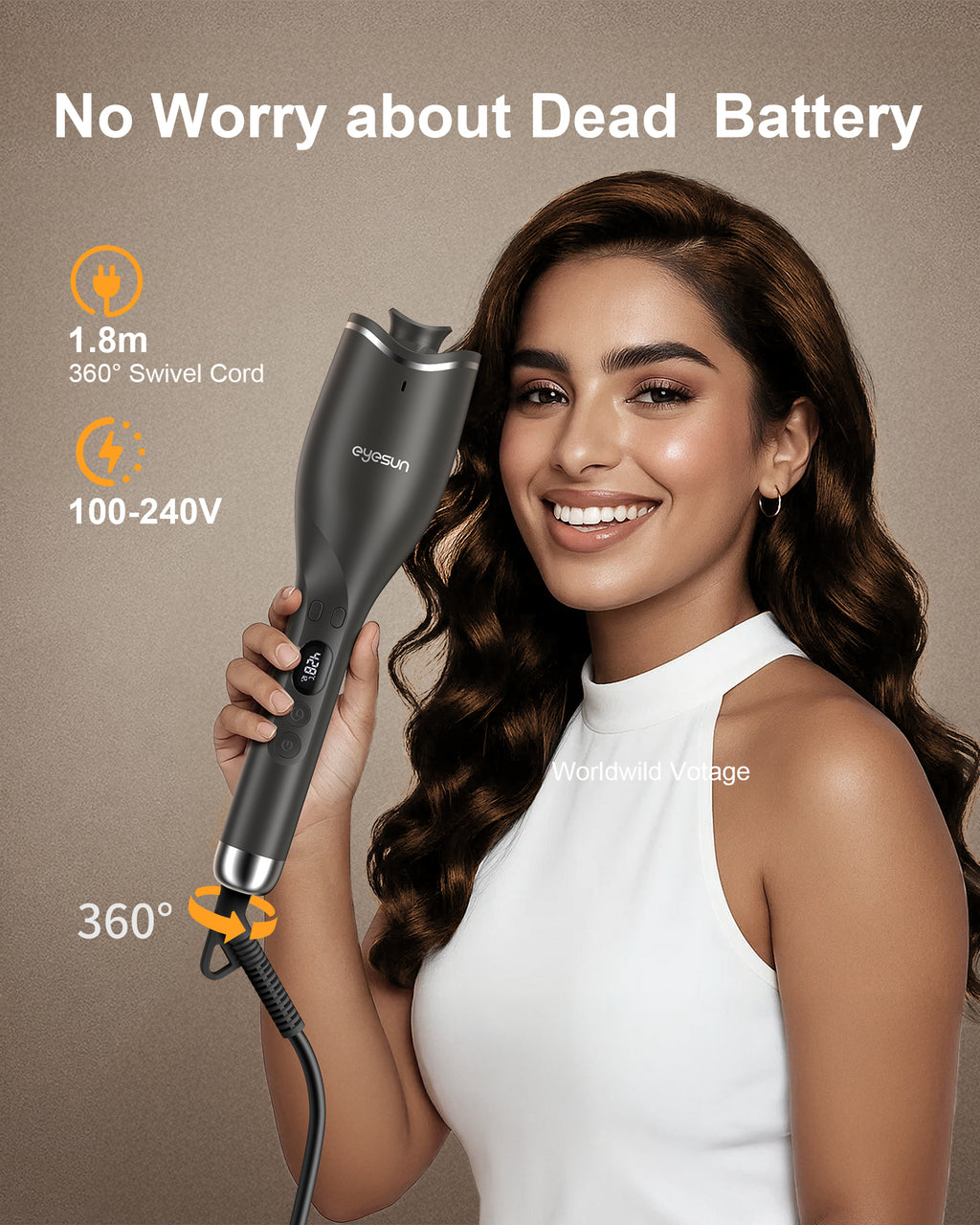 Hair Curling Irons,Automatic Portable Rotating Curling Iron with LCD Display,4Temperature Settings,Timers(12-19s),Auto Shut-Off,Anti-Scald,Anti-Tangle,Lightweight,Fast Heating&Easy Use for Travel