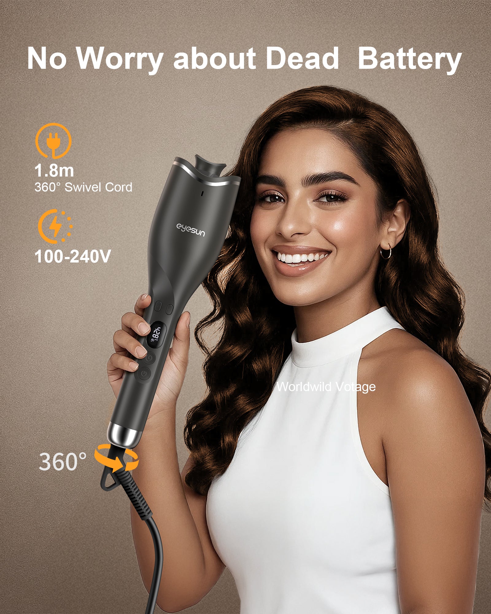 Hair Curling Irons,Automatic Portable Rotating Curling Iron with LCD Display,4Temperature Settings,Timers(12-19s),Auto Shut-Off,Anti-Scald,Anti-Tangle,Lightweight,Fast Heating&Easy Use for Travel