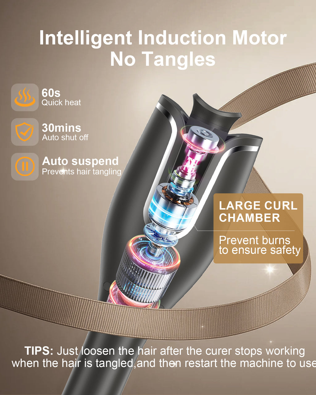 Hair Curling Irons,Automatic Portable Rotating Curling Iron with LCD Display,4Temperature Settings,Timers(12-19s),Auto Shut-Off,Anti-Scald,Anti-Tangle,Lightweight,Fast Heating&Easy Use for Travel