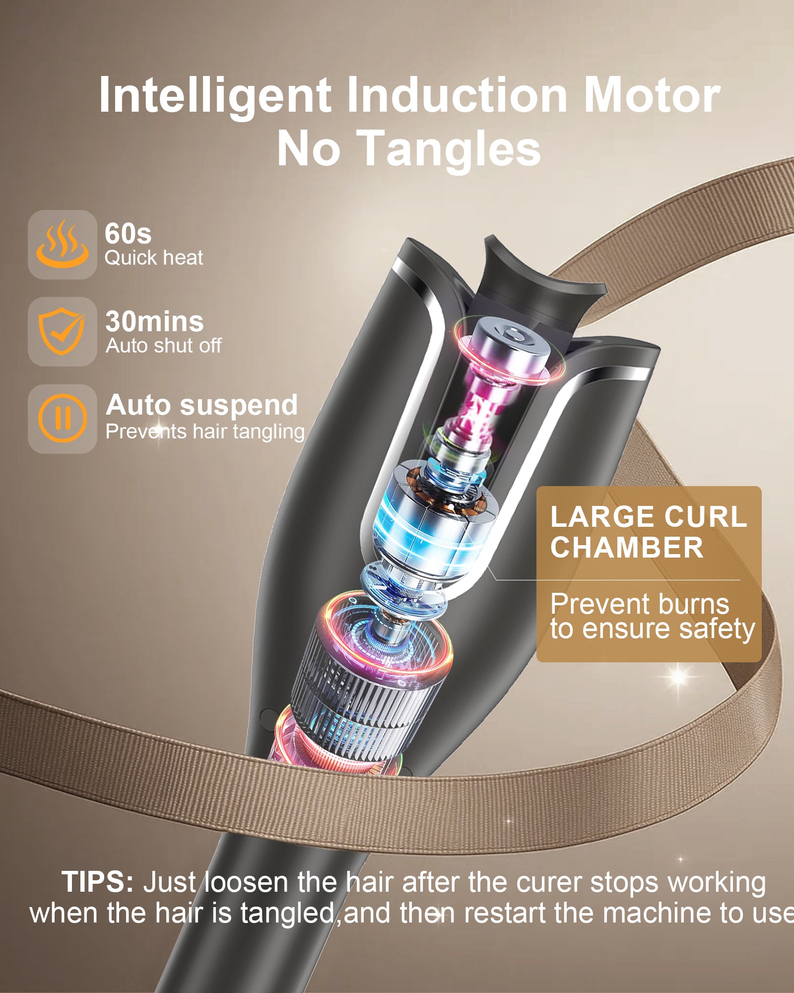 Hair Curling Irons,Automatic Portable Rotating Curling Iron with LCD Display,4Temperature Settings,Timers(12-19s),Auto Shut-Off,Anti-Scald,Anti-Tangle,Lightweight,Fast Heating&Easy Use for Travel