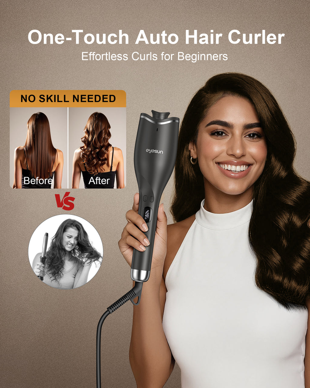 Hair Curling Irons,Automatic Portable Rotating Curling Iron with LCD Display,4Temperature Settings,Timers(12-19s),Auto Shut-Off,Anti-Scald,Anti-Tangle,Lightweight,Fast Heating&Easy Use for Travel