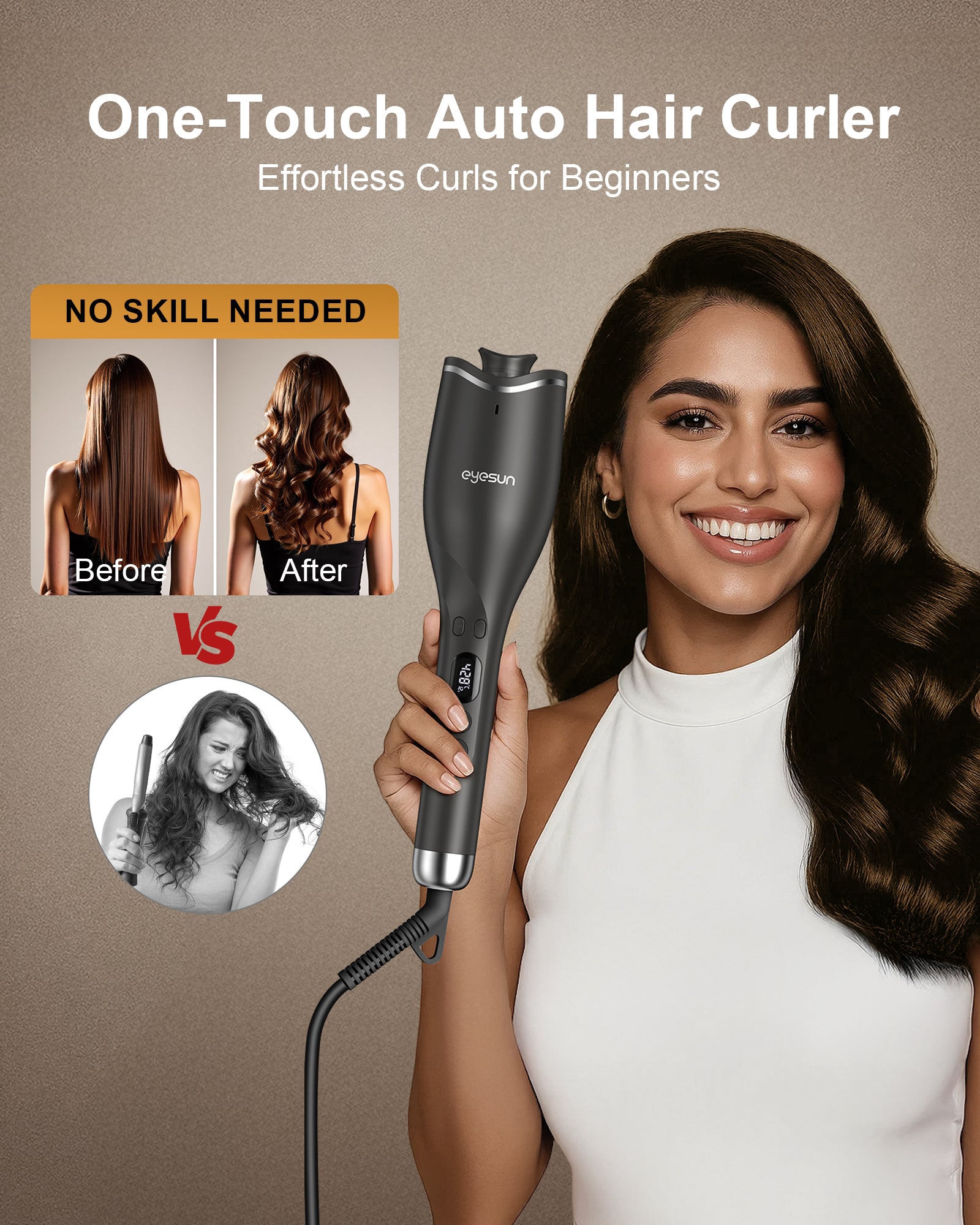 Hair Curling Irons,Automatic Portable Rotating Curling Iron with LCD Display,4Temperature Settings,Timers(12-19s),Auto Shut-Off,Anti-Scald,Anti-Tangle,Lightweight,Fast Heating&Easy Use for Travel