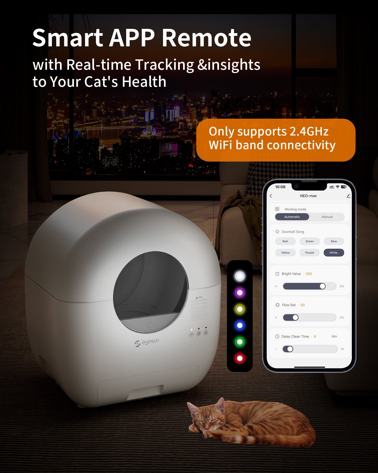 Self Cleaning Litter Box,76L Automatic Cat Litter Box Self Cleaning with APP Control,Low Noise,Safety Protection,Roll Garbage Bags,Deodorizer and Cleaning Brush for Multiple Cats