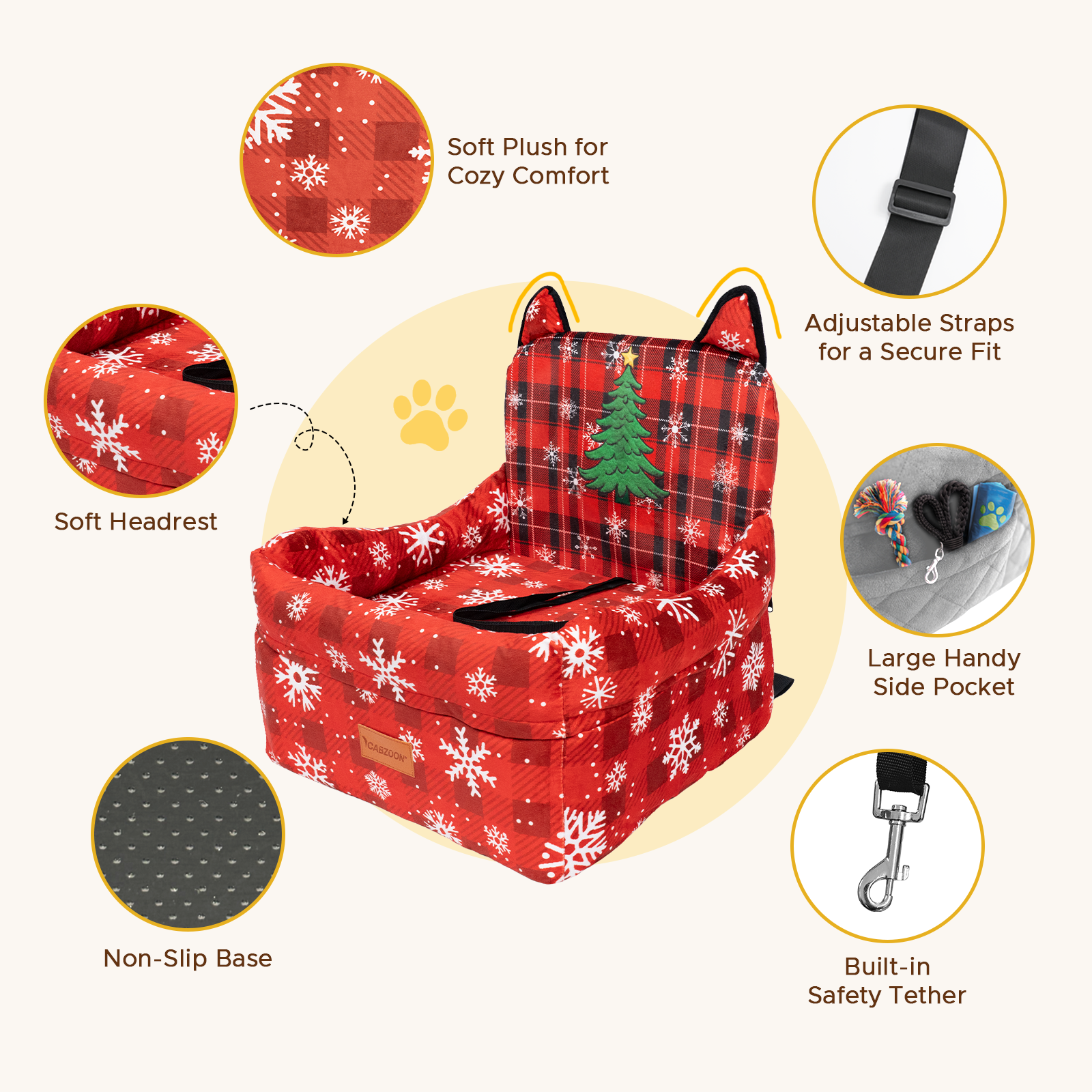 Dog Booster Car Seats for S/M Dogs Up to 35lbs,Pet Car Seat/Travel Bed with Washable&Removable Cover,Storage Pockets,Dog Safety Belt and Elevated Cushion Fits in Front/Back Seat