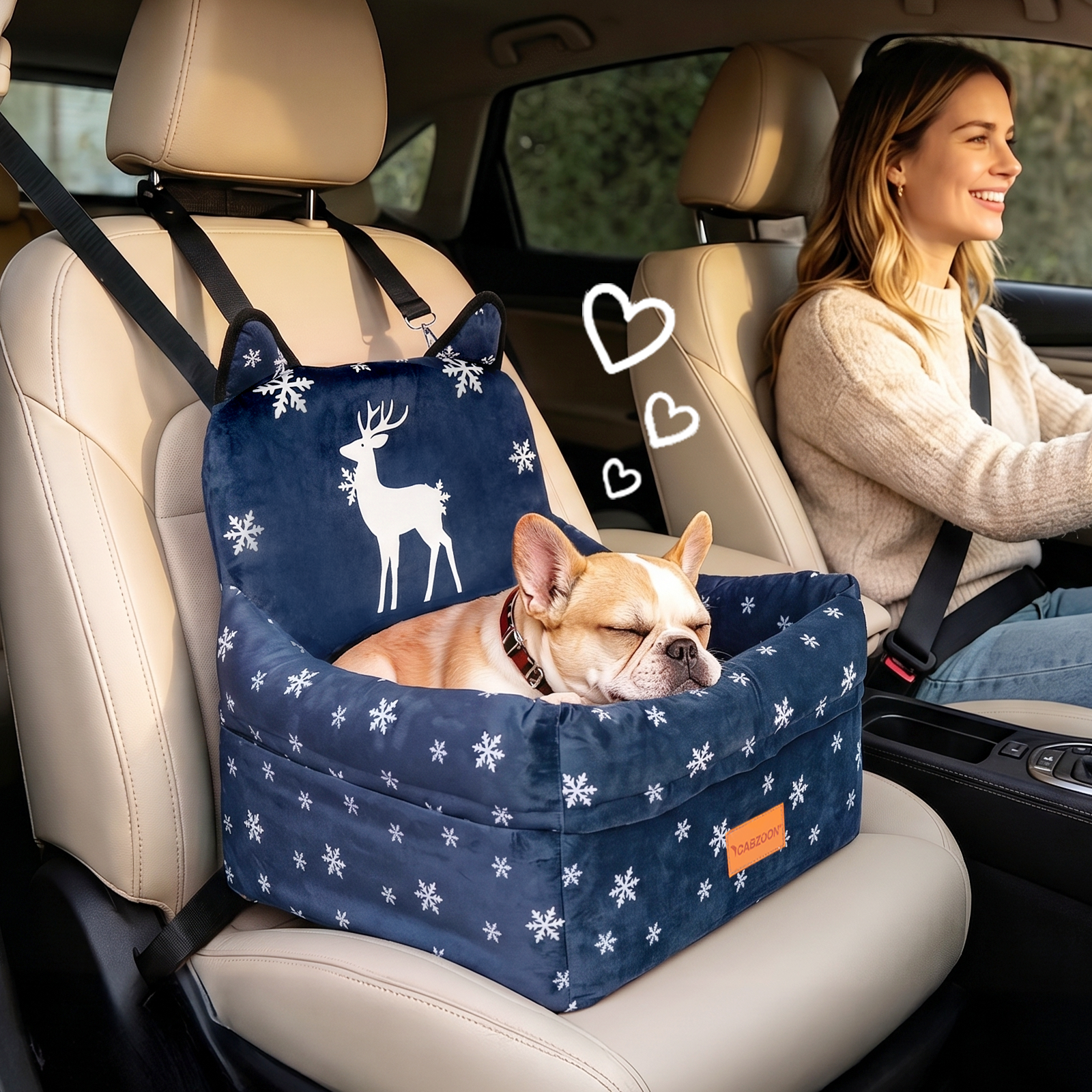 Dog Booster Car Seats for S/M Dogs Up to 35lbs,Pet Car Seat/Travel Bed with Washable&Removable Cover,Storage Pockets,Dog Safety Belt and Elevated Cushion Fits in Front/Back Seat