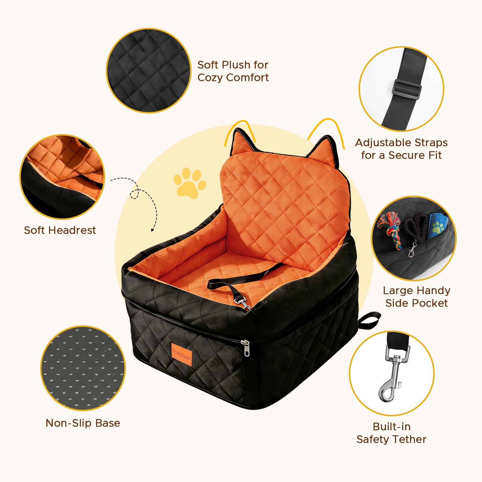 Dog Booster Car Seats for S/M Dogs Up to 35lbs,Pet Car Seat/Travel Bed with Washable&Removable Cover,Storage Pockets,Dog Safety Belt and Elevated Cushion Fits in Front/Back Seat