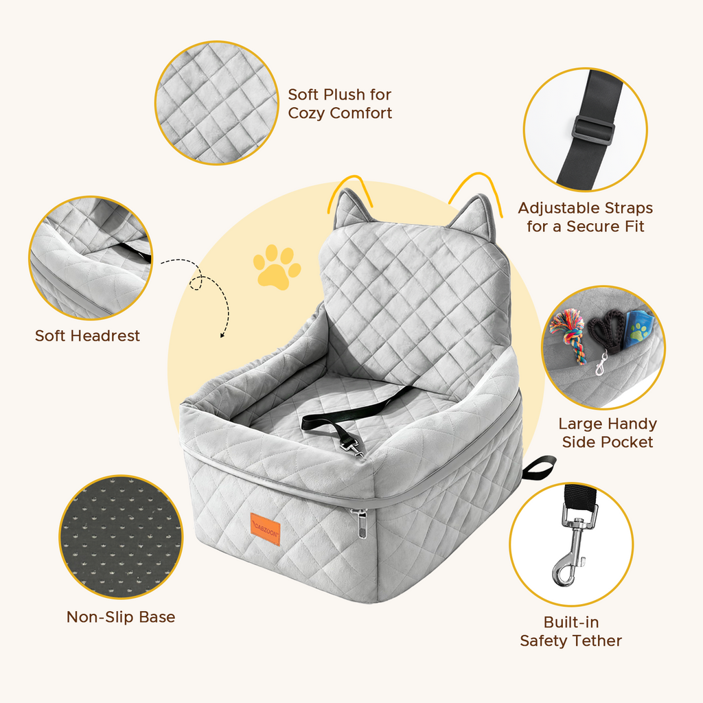 Dog Booster Car Seats for S/M Dogs Up to 35lbs,Pet Car Seat/Travel Bed with Washable&Removable Cover,Storage Pockets,Dog Safety Belt and Elevated Cushion Fits in Front/Back Seat