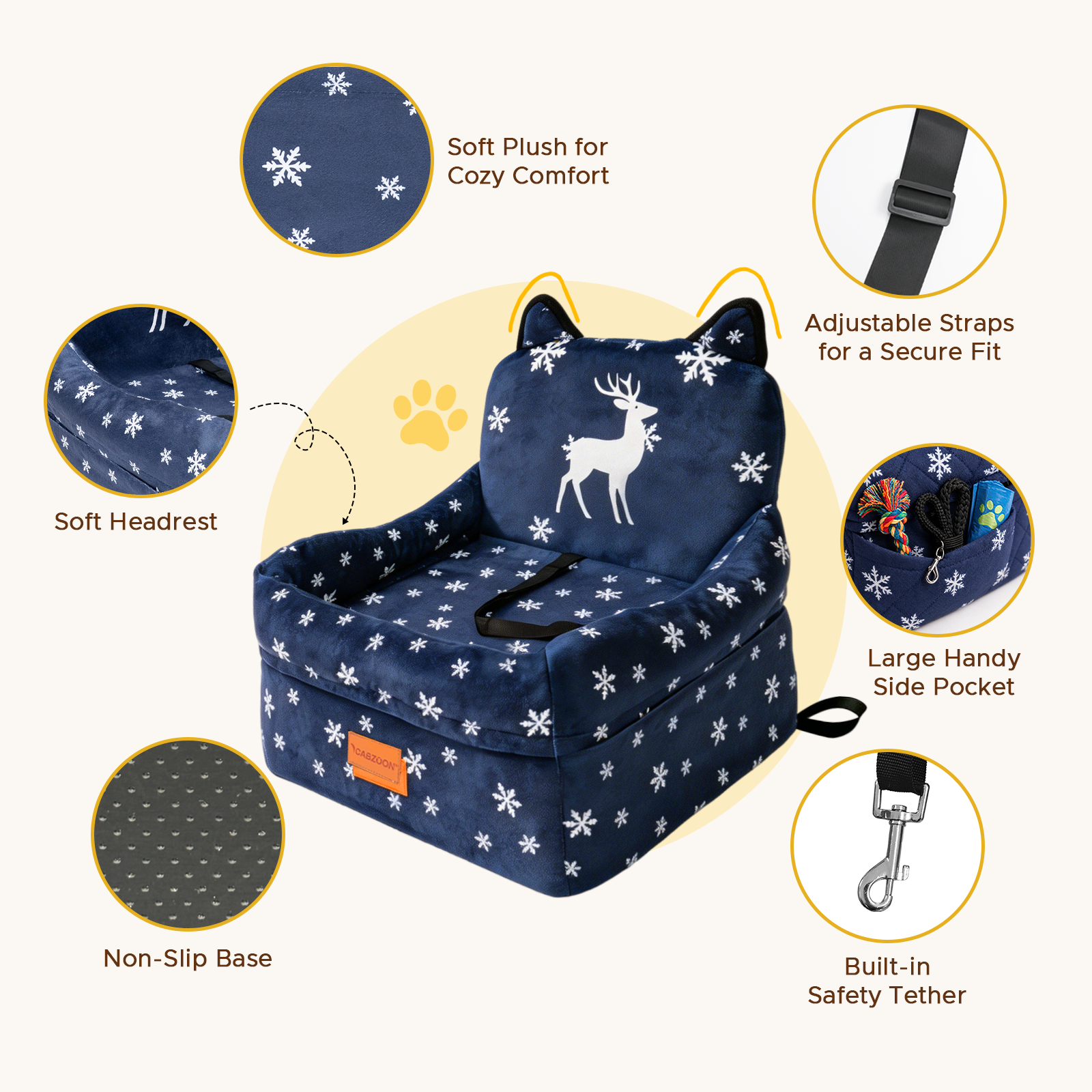 Dog Booster Car Seats for S/M Dogs Up to 35lbs,Pet Car Seat/Travel Bed with Washable&Removable Cover,Storage Pockets,Dog Safety Belt and Elevated Cushion Fits in Front/Back Seat