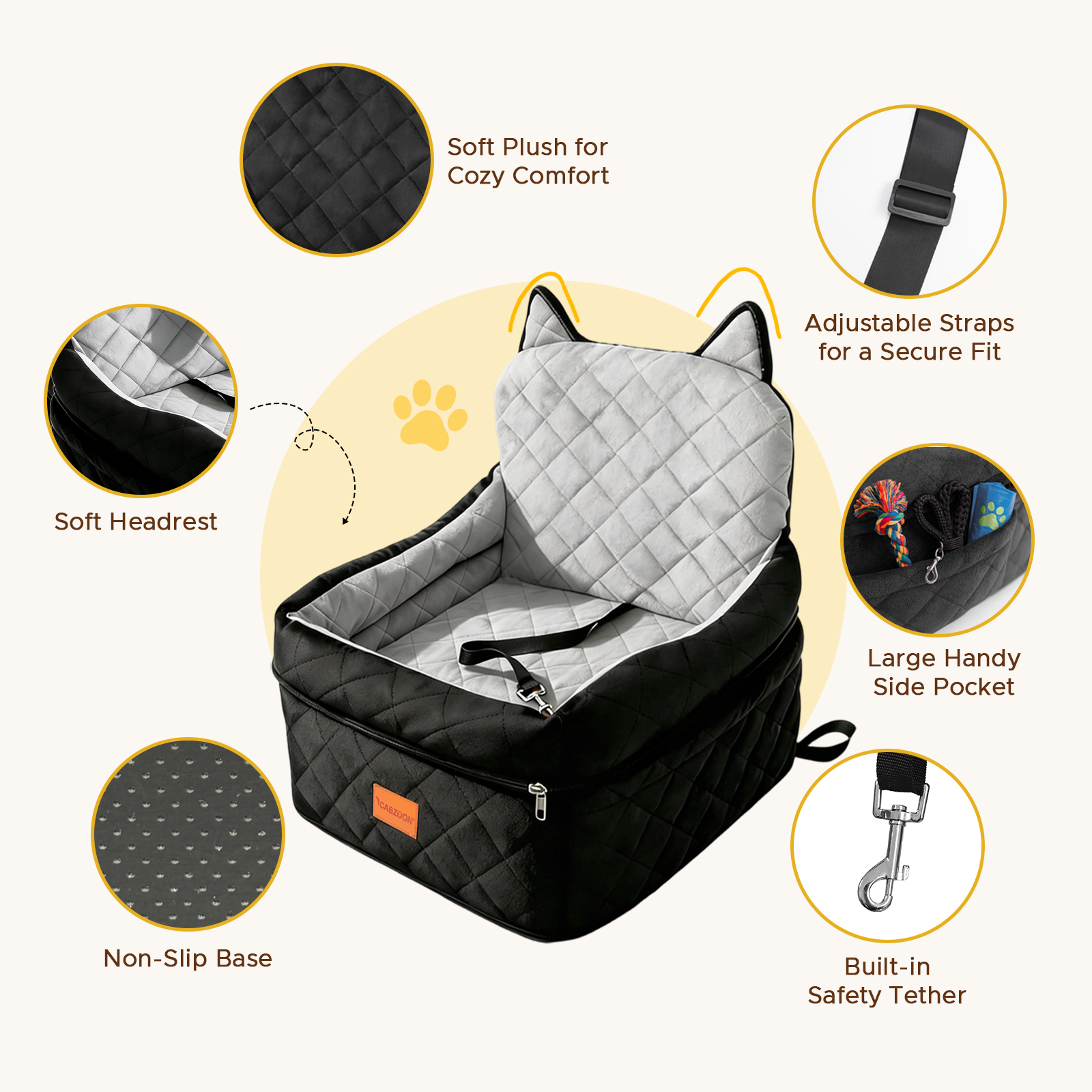 Dog Booster Car Seats for S/M Dogs Up to 35lbs,Pet Car Seat/Travel Bed with Washable&Removable Cover,Storage Pockets,Dog Safety Belt and Elevated Cushion Fits in Front/Back Seat