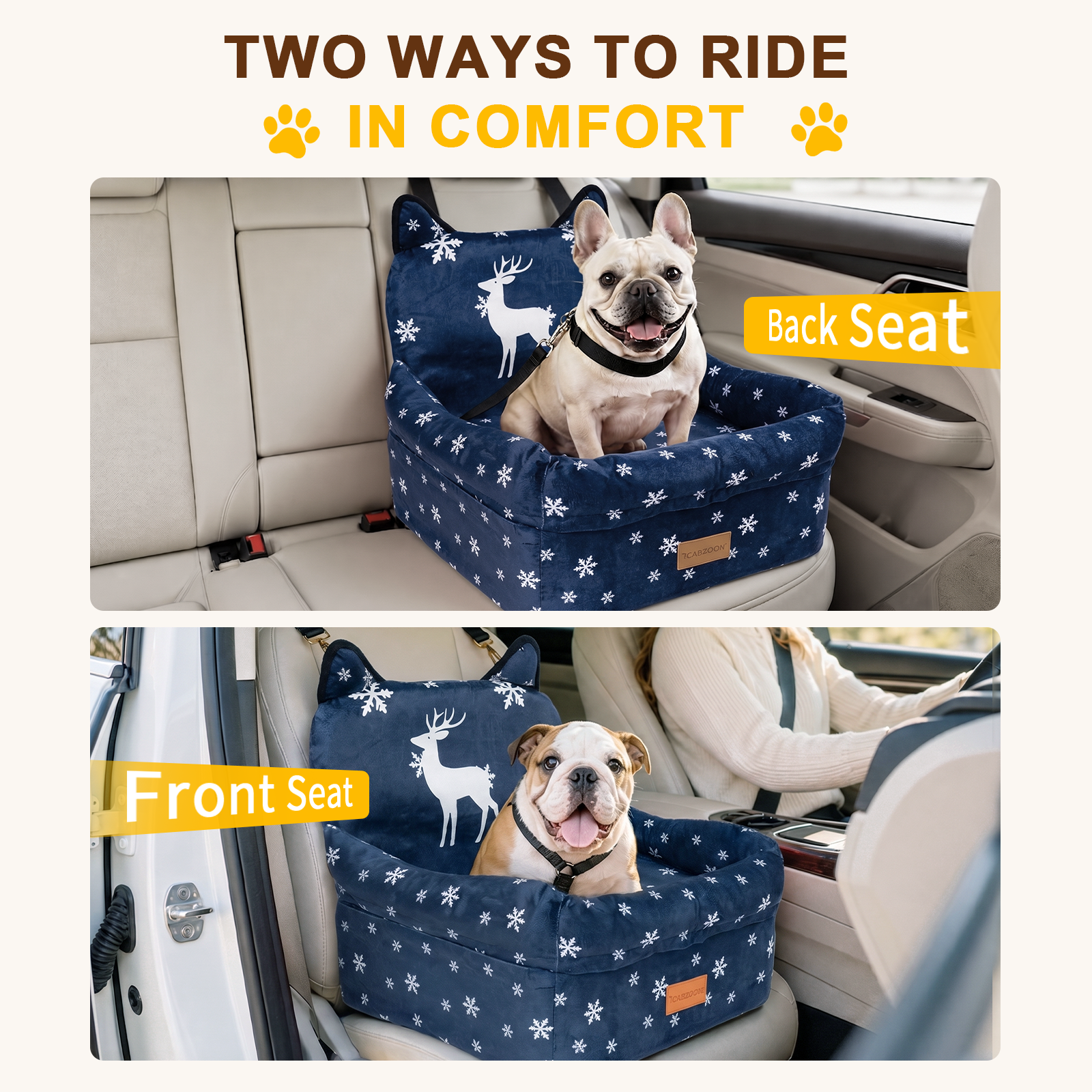 Dog Booster Car Seats for S/M Dogs Up to 35lbs,Pet Car Seat/Travel Bed with Washable&Removable Cover,Storage Pockets,Dog Safety Belt and Elevated Cushion Fits in Front/Back Seat