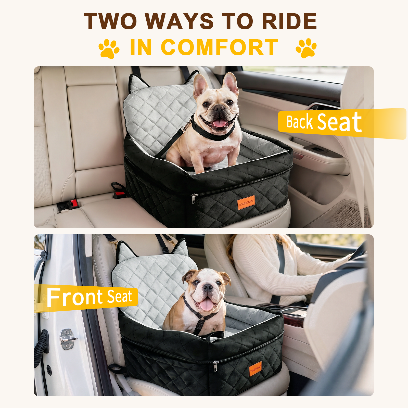 Dog Booster Car Seats for S/M Dogs Up to 35lbs,Pet Car Seat/Travel Bed with Washable&Removable Cover,Storage Pockets,Dog Safety Belt and Elevated Cushion Fits in Front/Back Seat