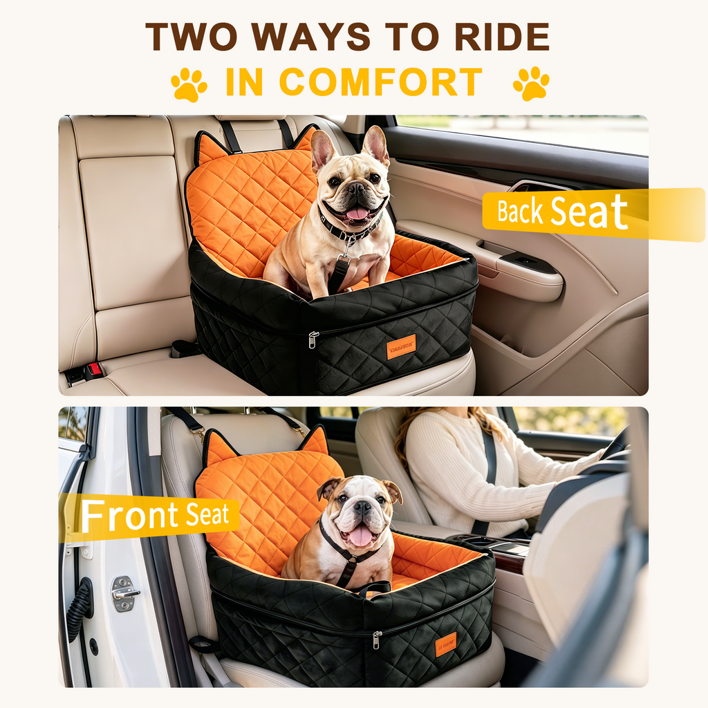 Dog Booster Car Seats for S/M Dogs Up to 35lbs,Pet Car Seat/Travel Bed with Washable&Removable Cover,Storage Pockets,Dog Safety Belt and Elevated Cushion Fits in Front/Back Seat