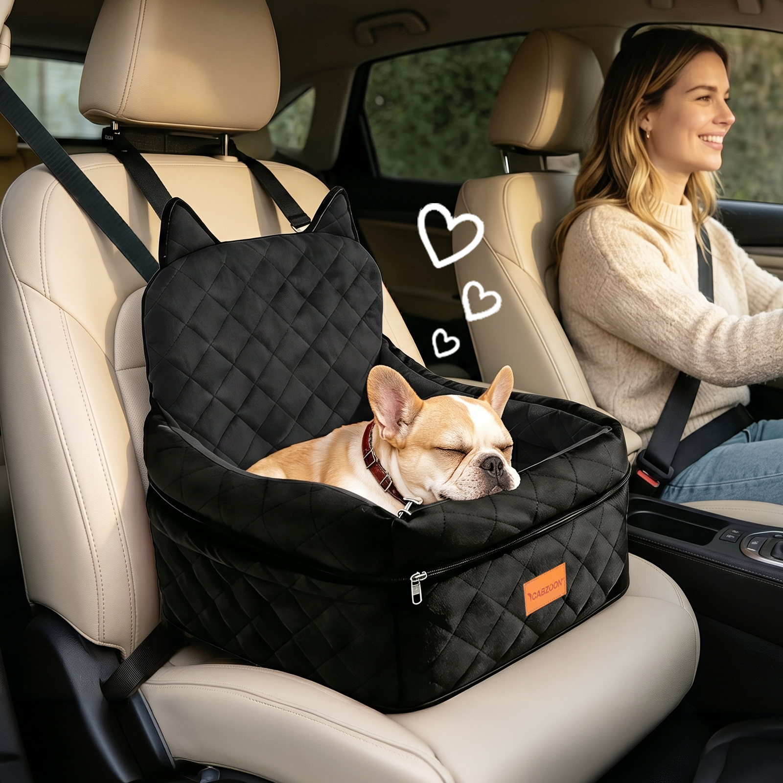 Dog Booster Car Seats for S/M Dogs Up to 35lbs,Pet Car Seat/Travel Bed with Washable&Removable Cover,Storage Pockets,Dog Safety Belt and Elevated Cushion Fits in Front/Back Seat