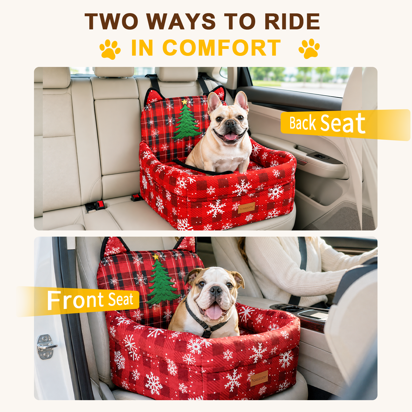 Dog Booster Car Seats for S/M Dogs Up to 35lbs,Pet Car Seat/Travel Bed with Washable&Removable Cover,Storage Pockets,Dog Safety Belt and Elevated Cushion Fits in Front/Back Seat