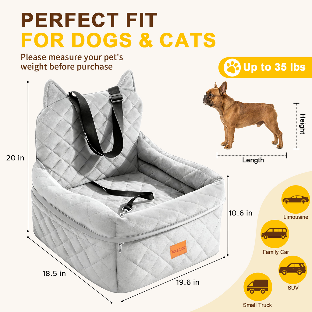 Dog Booster Car Seats for S/M Dogs Up to 35lbs,Pet Car Seat/Travel Bed with Washable&Removable Cover,Storage Pockets,Dog Safety Belt and Elevated Cushion Fits in Front/Back Seat