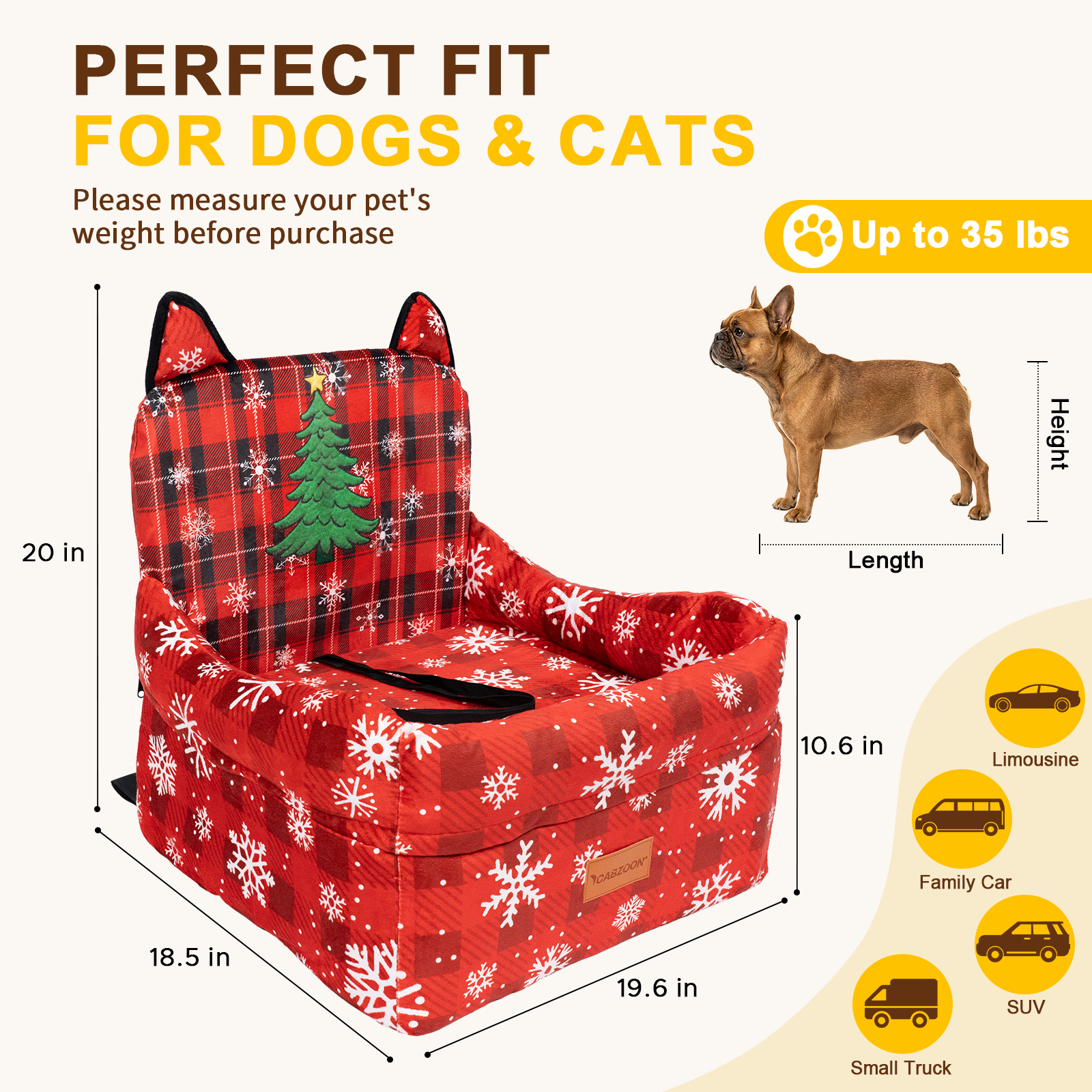 Dog Booster Car Seats for S/M Dogs Up to 35lbs,Pet Car Seat/Travel Bed with Washable&Removable Cover,Storage Pockets,Dog Safety Belt and Elevated Cushion Fits in Front/Back Seat