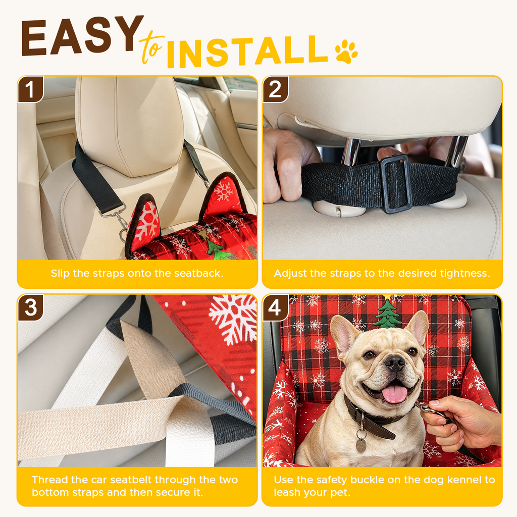 Dog Booster Car Seats for S/M Dogs Up to 35lbs,Pet Car Seat/Travel Bed with Washable&Removable Cover,Storage Pockets,Dog Safety Belt and Elevated Cushion Fits in Front/Back Seat