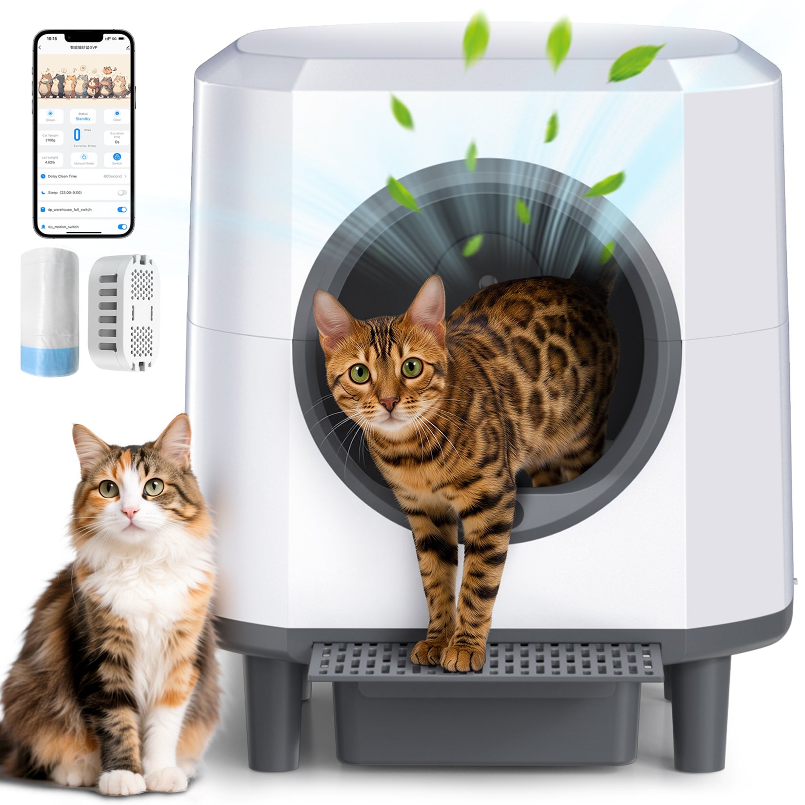 Automatic Litter Box,Self Cleaning Litter Box,90L Large Capacity with APP Control,Odor Control,Garbage Bag and Safety Sensor,Eyesun,for Multiple Cats, Large Cat(Milk White)