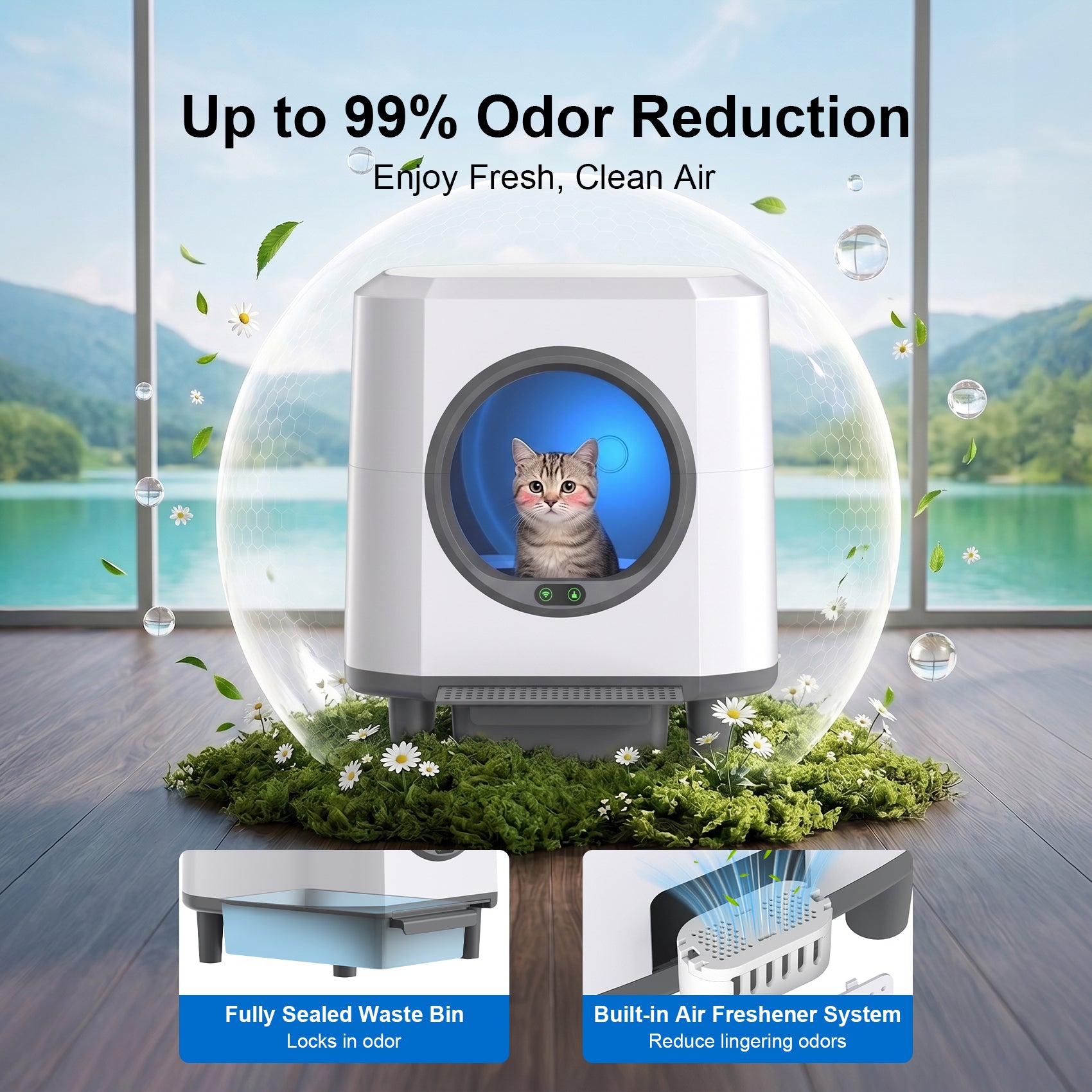 Automatic Litter Box,Self Cleaning Litter Box,90L Large Capacity with APP Control,Odor Control,Garbage Bag and Safety Sensor,Eyesun,for Multiple Cats, Large Cat(Milk White)