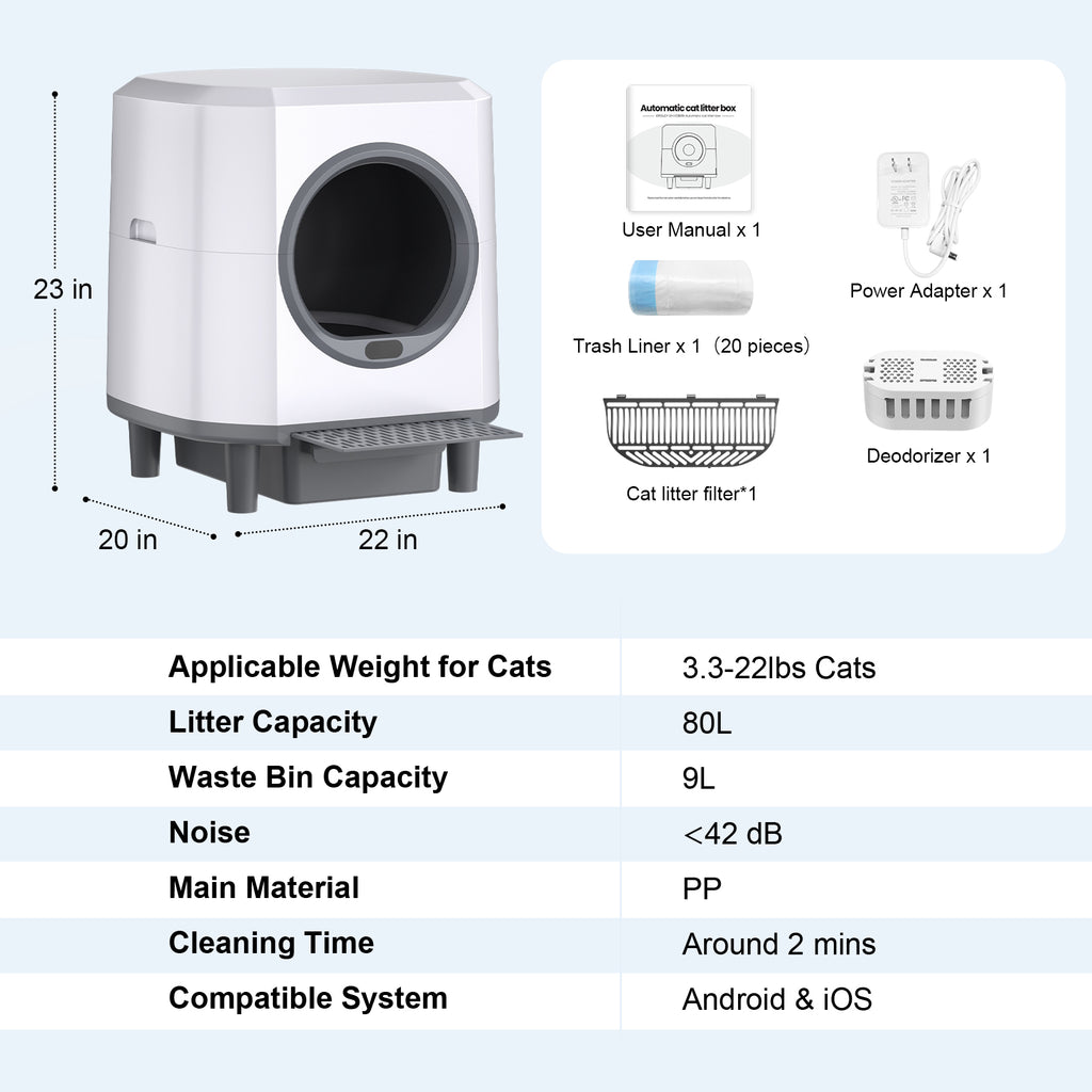 Automatic Litter Box,Self Cleaning Litter Box,90L Large Capacity with APP Control,Odor Control,Garbage Bag and Safety Sensor,Eyesun,for Multiple Cats, Large Cat(Milk White)