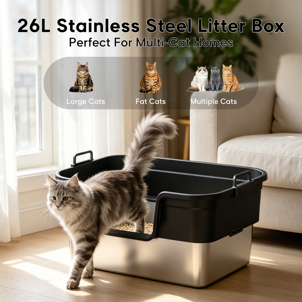 Litter Box,Extra Large Cat Litter Box, Enclosed Design Prevents Scatter, 30° Angled Filter Plate, Leak-Proof, Includes Cat Litter Mat & Metal Scoop