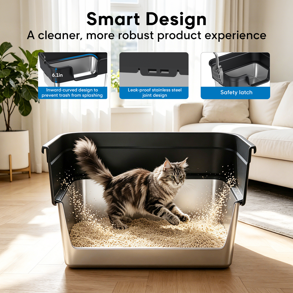 Litter Box,Extra Large Cat Litter Box, Enclosed Design Prevents Scatter, 30° Angled Filter Plate, Leak-Proof, Includes Cat Litter Mat & Metal Scoop