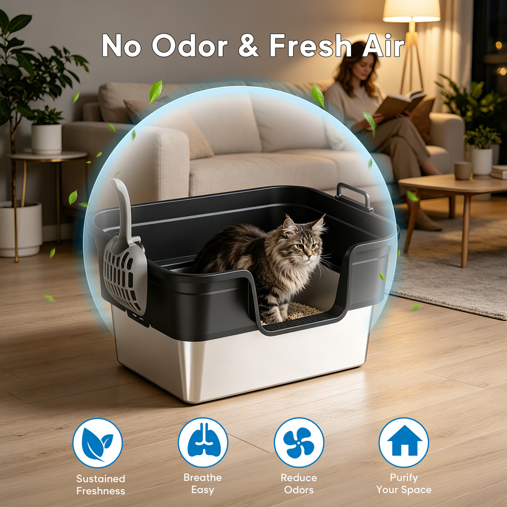 Litter Box,Extra Large Cat Litter Box, Enclosed Design Prevents Scatter, 30° Angled Filter Plate, Leak-Proof, Includes Cat Litter Mat & Metal Scoop
