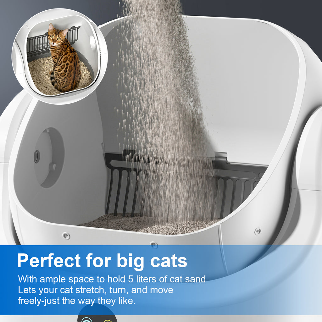 Open Top Self Cleaning Litter Box,70L Automatic Cat Litter Box Self Cleaning with APP Control,Low Noise,Safety Protection,Anti-Pinch Protection&Easy Access Step for Senior Cats,Multiple Cats(White)