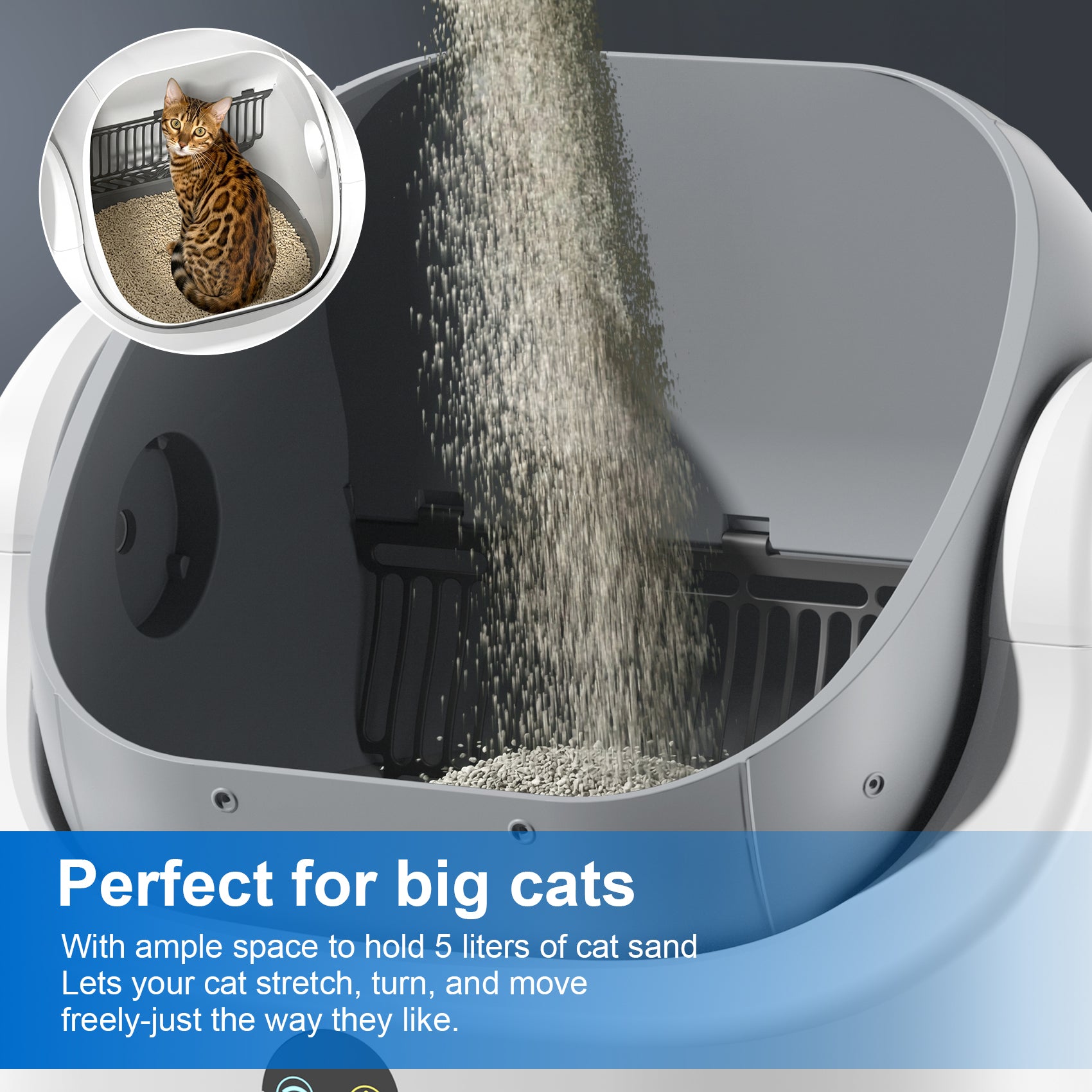 Open Top Self Cleaning Litter Box,70L Automatic Cat Litter Box Self Cleaning with APP Control,Low Noise,Safety Protection,Anti-Pinch Protection&Easy Access Step for Senior Cats,Multiple Cats(White)