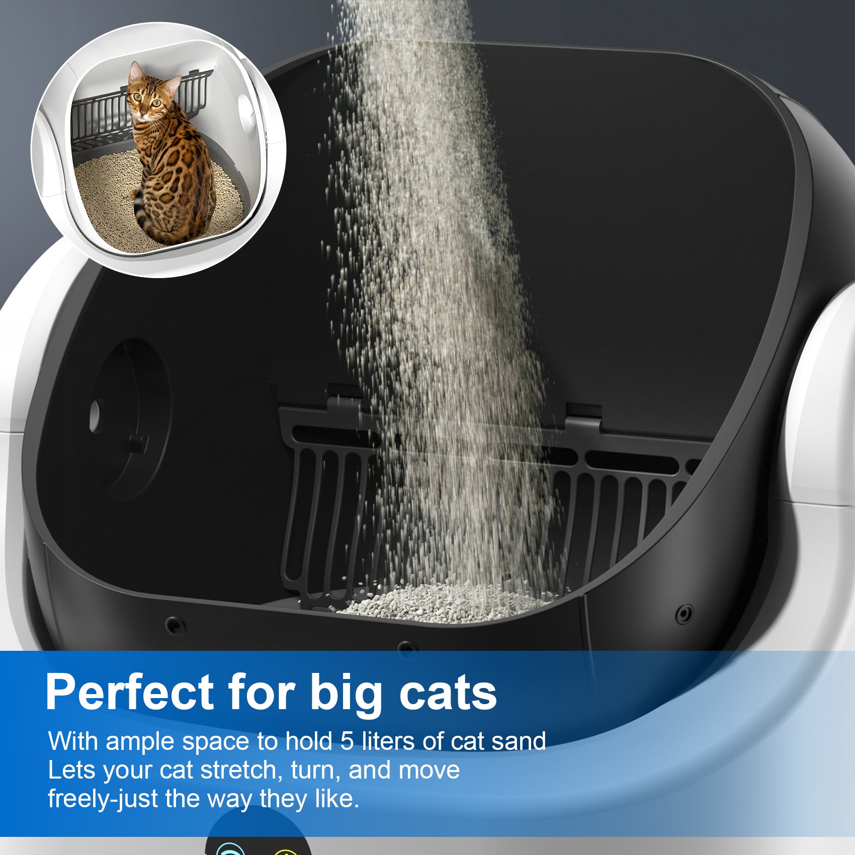 Open Top Self Cleaning Litter Box,70L Automatic Cat Litter Box Self Cleaning with APP Control,Low Noise,Safety Protection,Anti-Pinch Protection&Easy Access Step for Senior Cats,Multiple Cats(Black)