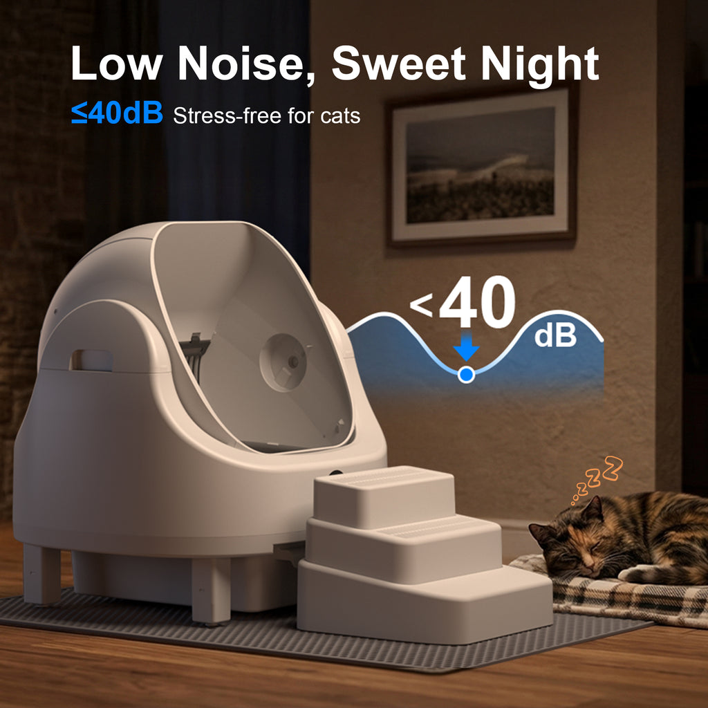 Open Top Self Cleaning Litter Box,70L Automatic Cat Litter Box Self Cleaning with APP Control,Low Noise,Safety Protection,Anti-Pinch Protection&Easy Access Step for Senior Cats,Multiple Cats(White)