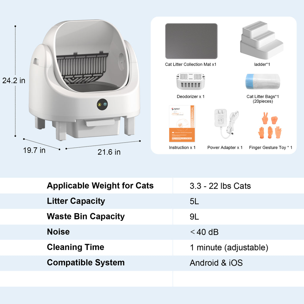 Open Top Self Cleaning Litter Box,70L Automatic Cat Litter Box Self Cleaning with APP Control,Low Noise,Safety Protection,Anti-Pinch Protection&Easy Access Step for Senior Cats,Multiple Cats(White)