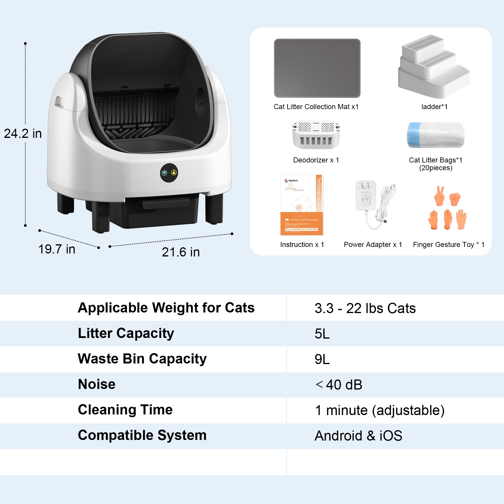Open Top Self Cleaning Litter Box,70L Automatic Cat Litter Box Self Cleaning with APP Control,Low Noise,Safety Protection,Anti-Pinch Protection&Easy Access Step for Senior Cats,Multiple Cats(Black)