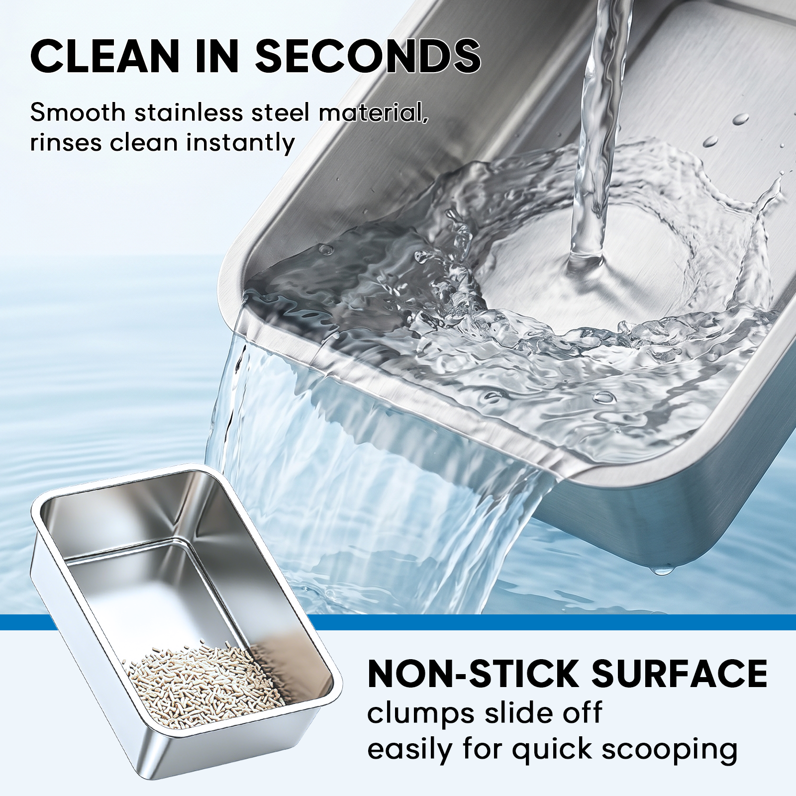 Litter Box with Lid – Stainless Steel Cat Litter Box, Anti-Leak XL Enclosed Design, 30° Angled Filter Plate, Includes Cat Litter Mat & Heavy-Duty Scoop(Gray)
