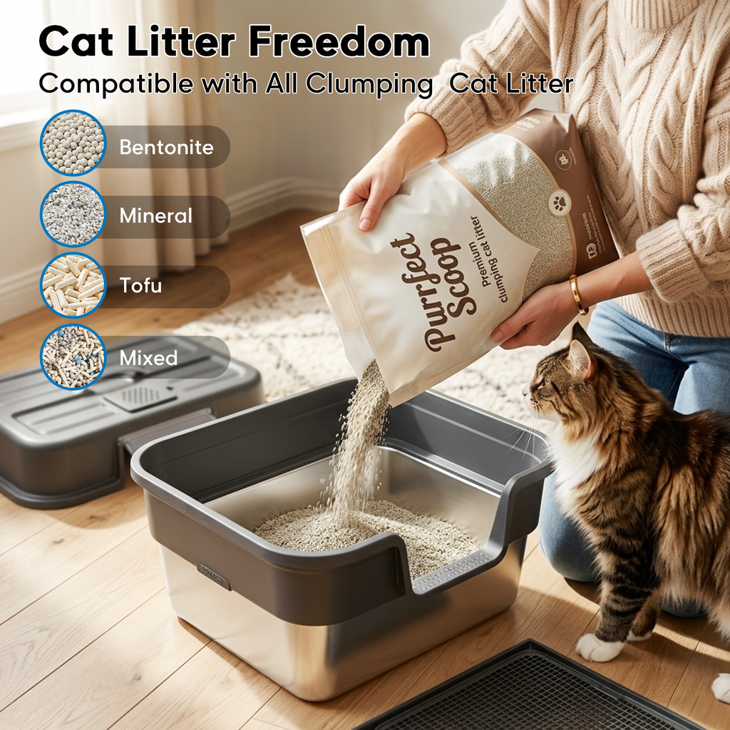 Stainless Steel Enclosed Litter Box for Large Cats, XXL Covered Cat Litter Box with Lid, Leakproof High Sided Metal Cat Litter Box, Easy to Clean, Odor Resistant, Multi-Cat Home(Black)