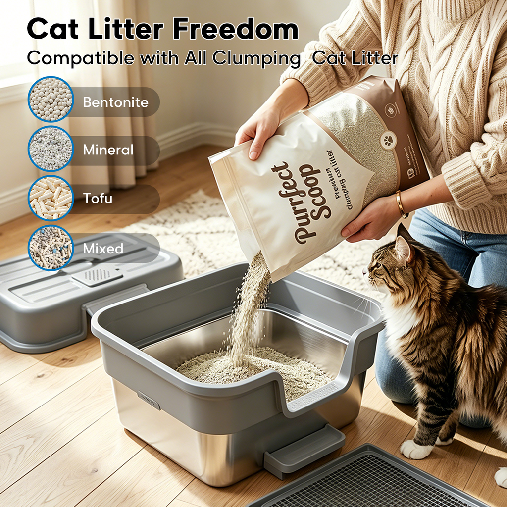 Stainless Steel Cat Litter Box with Lid – Enclosed XL Litter Box, Anti-Scatter Filter Plate, Leak-Proof, Includes Honeycomb Mat & Metal Scoop(Slate)