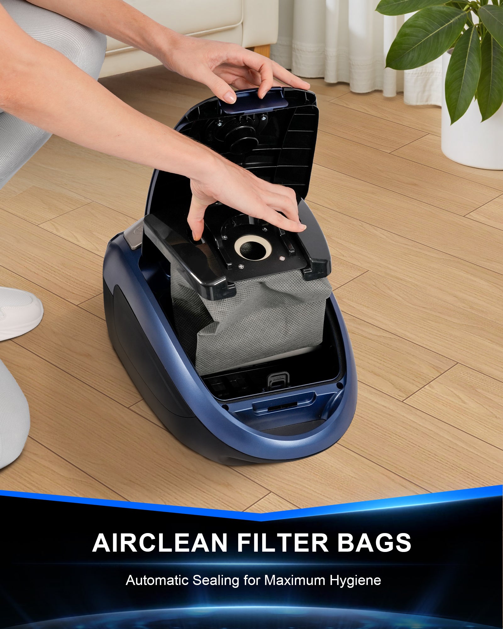 Bagged Canister Vacuum Cleaner,1400W Powerful High-Suction Bagged Canister Vac with 3.7QT Dust Bags,Pop-N-Go Brush,HEPA Filter,Dual Motors&4 Cleaning Tools,Perfect for Low-Pile Carpets&Hard Floors