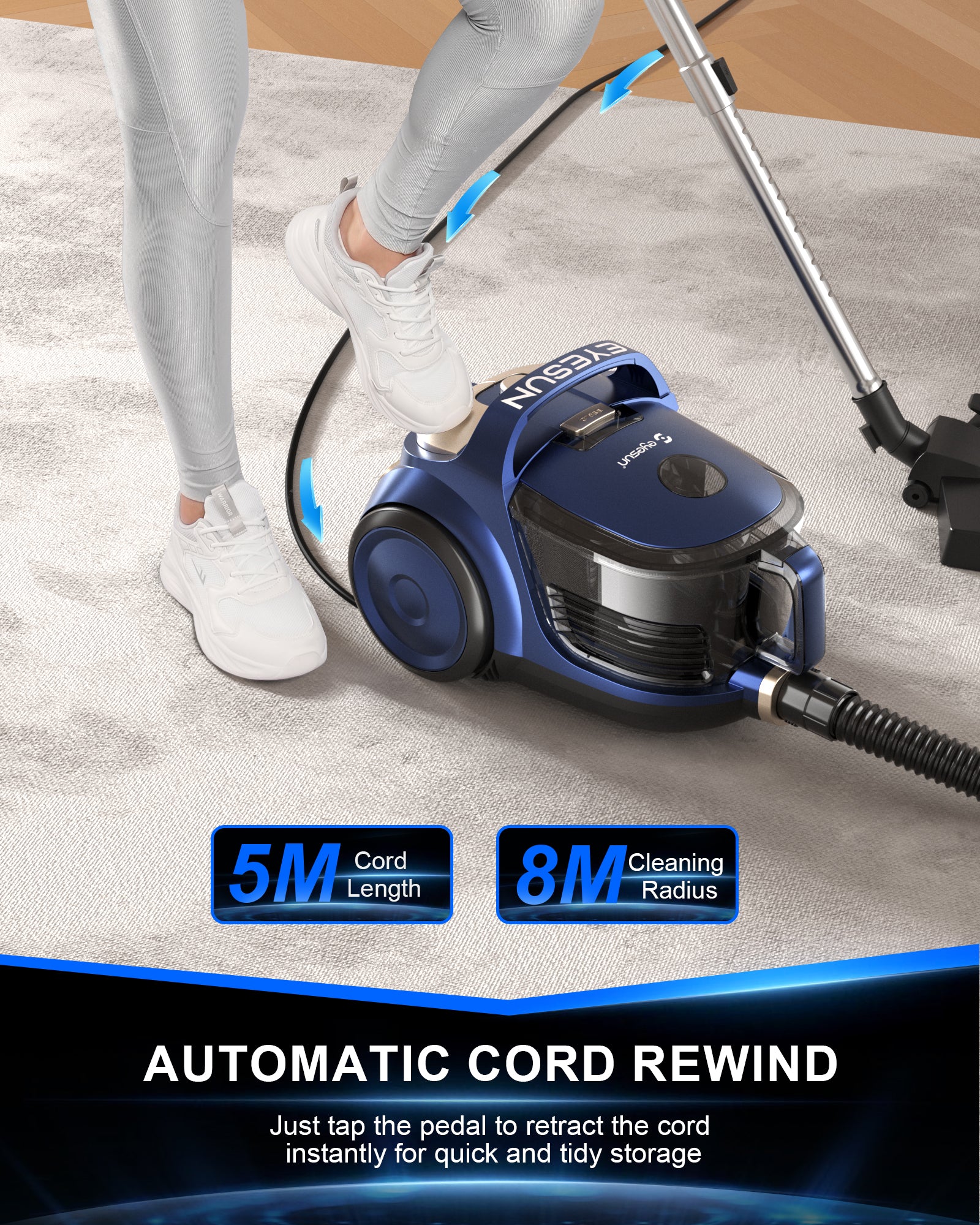 Bagless Canister Vacuum Cleaner,1600W Powerful High-Suction Bagless Canister Vac with 4.5QT Dust Cup,Pop-N-Go Brush,HEPA Filter,Dual Motors&4 Cleaning Tools,Perfect for Low-Pile Carpets&Hard Floors